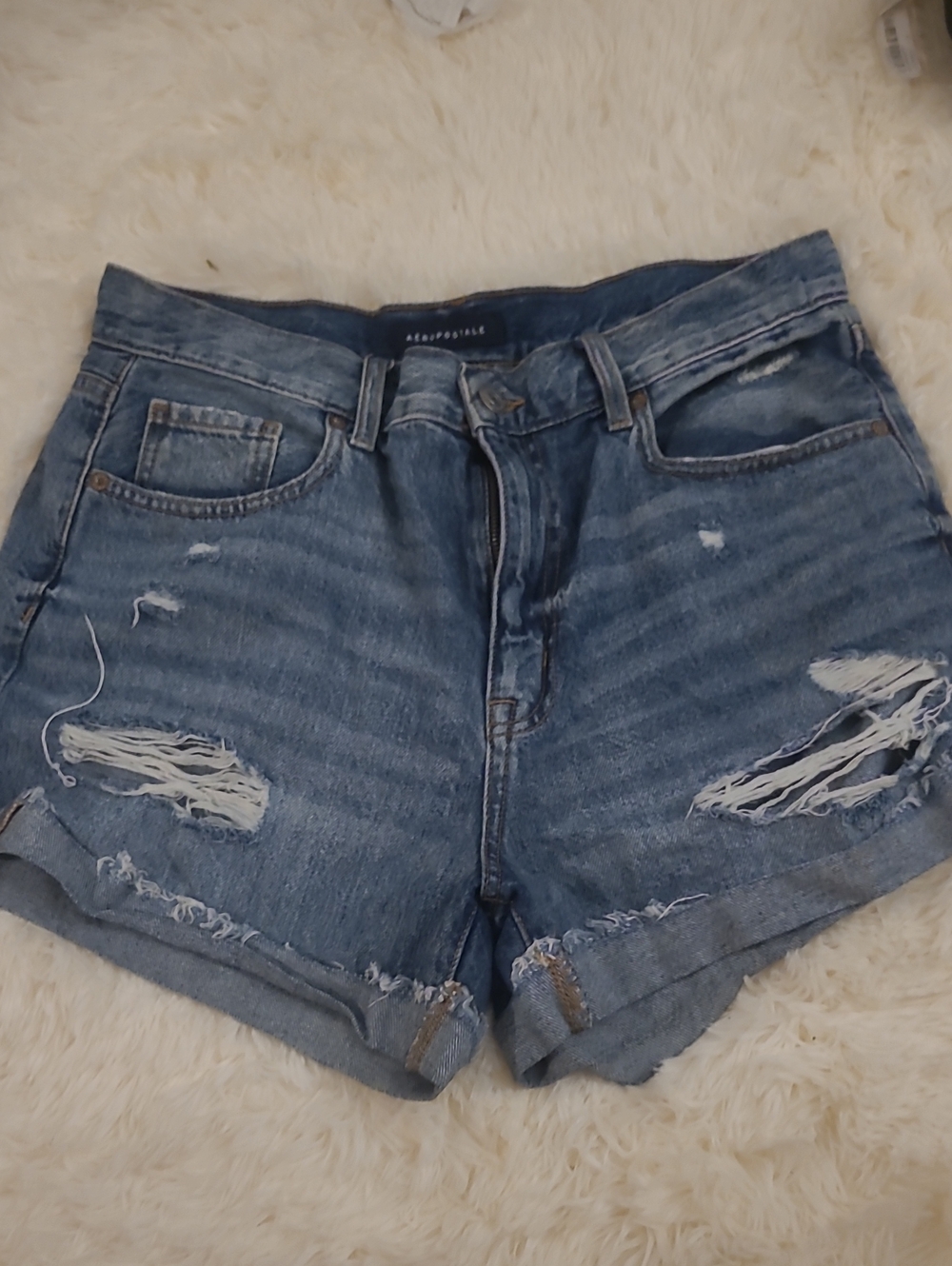 Aeropostale MOM SHORT Distressed Blue Denim Women's Shorts